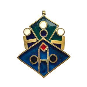 Vintage Large Brass Statement Pendant OOAK Enamel Modernist? Deco? Abstract